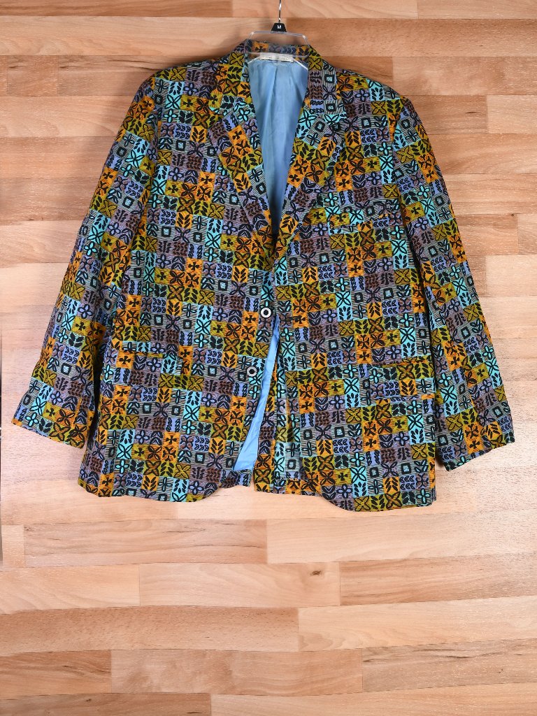 Vintage 60s Sandwich Isles Men's Sport Coat Gold Blue Tiki Mod -See Measurements